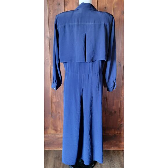 Vintage Liz Claiborne Blue Midi Dress Women 12 80s Power Style Shoulder Pads 90s - Picture 10 of 14